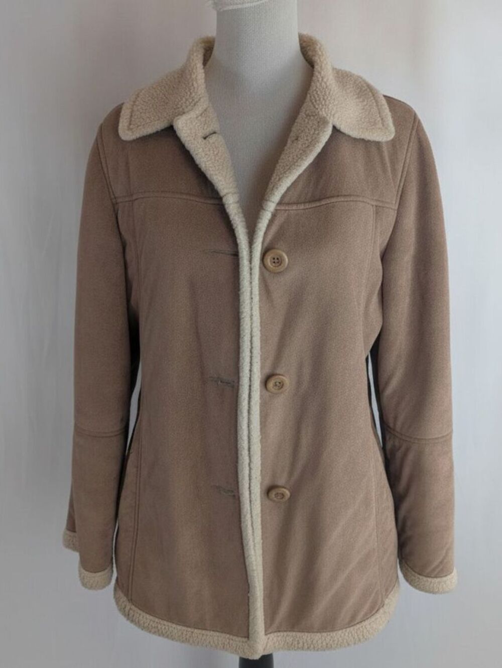 VTG Utex Boho Retro 70's Ultra Suede Faux Fur Trim Button Down Coat